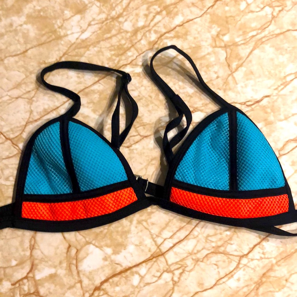 Triangle neoprene Blue Orange Bikini Top L
